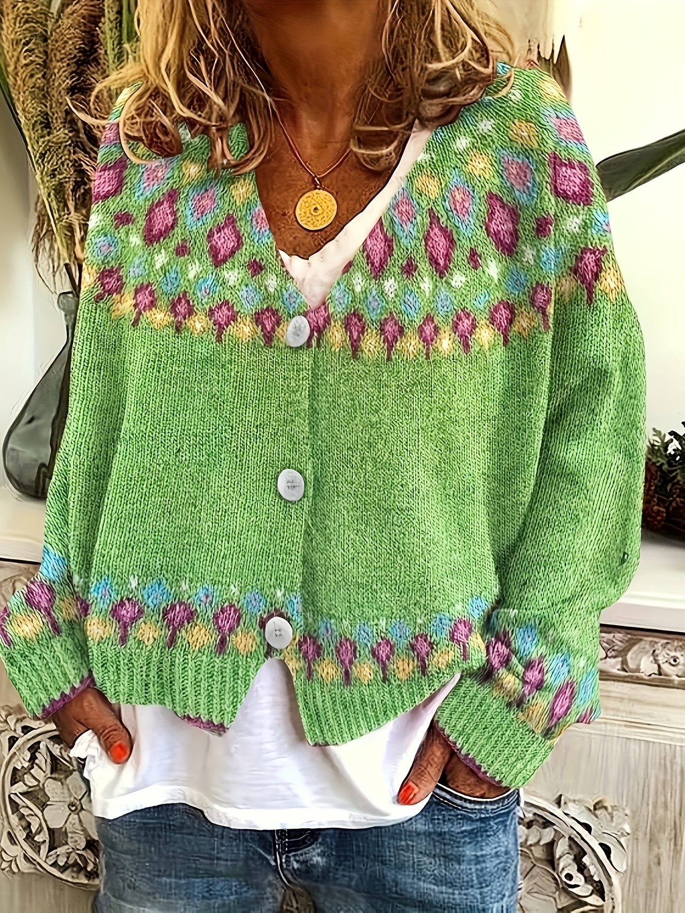 fair isle style cardigan rücken women's clothing Temu Germany