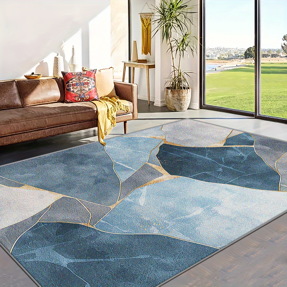 TEMU Imitation Cashmere + Washed Bottom Imitation Cashmere + Weight Per Thickness 8.6mm 1pc, Design Marble Texture Pattern Blue Gray Mat, Beautiful