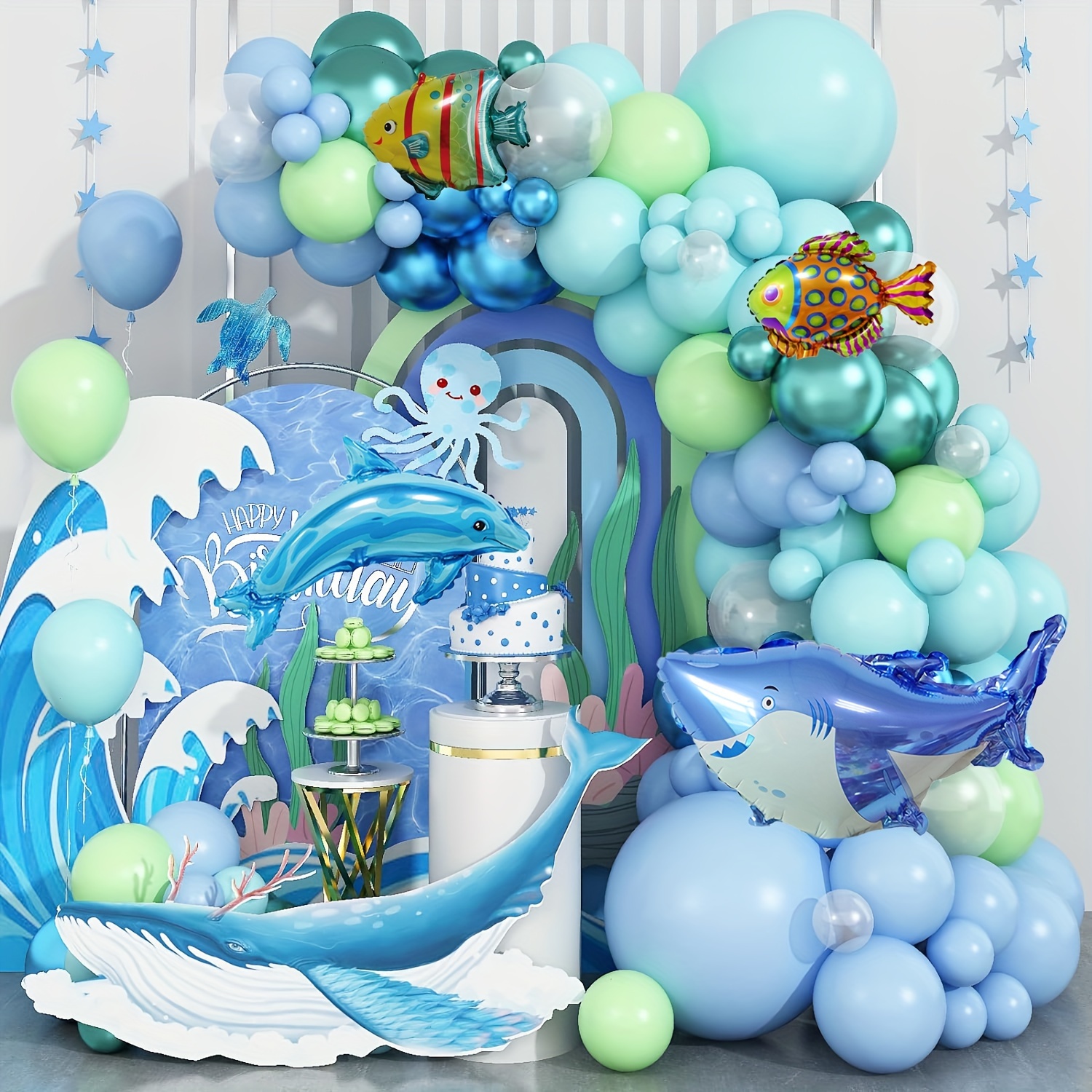 

114pcs Ocean Themed Balloon Arch Kit With Shark & Fish Foil Balloons, Summer Party Decorations For All Ages - Tape Included, Perfect For Birthday & Seasonal Celebrations