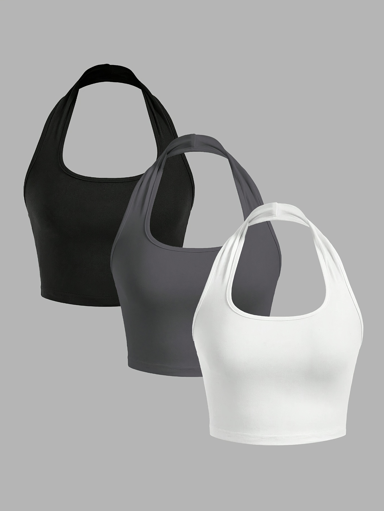 3-piece New Sexy Halter Neck Tank Top, Solid Color Sexy Casual Camisole Top for Women