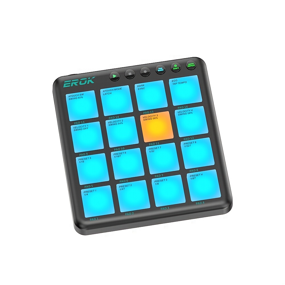 EROK P-16 RGB MIDI Drum Pad, Wireless Bluetooth MIDI Controller