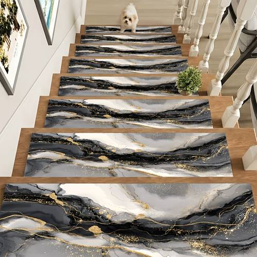 photo de l'article tapis descalier 2d plat et or avec texture fluide, lavable en machine et facile à nettoyer, antidérapant, réducteur de bruit et -déplacement. adapté aux escaliers de maison, escaliers duplex, escaliers , escaliers dappartement, escaliers de loft, escaliers en , escaliers