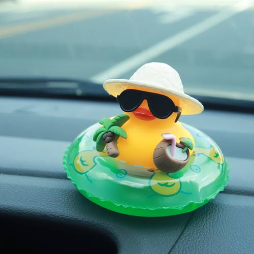 sommer enten auto dekoration | tropische strand armaturenbrett statue mit kokosnüssen und grünem buoynetz, rutschfest, für damen und herren, lustiges geschenk für freunde, inklusive klebeunterlage, hergestellt aus pvc