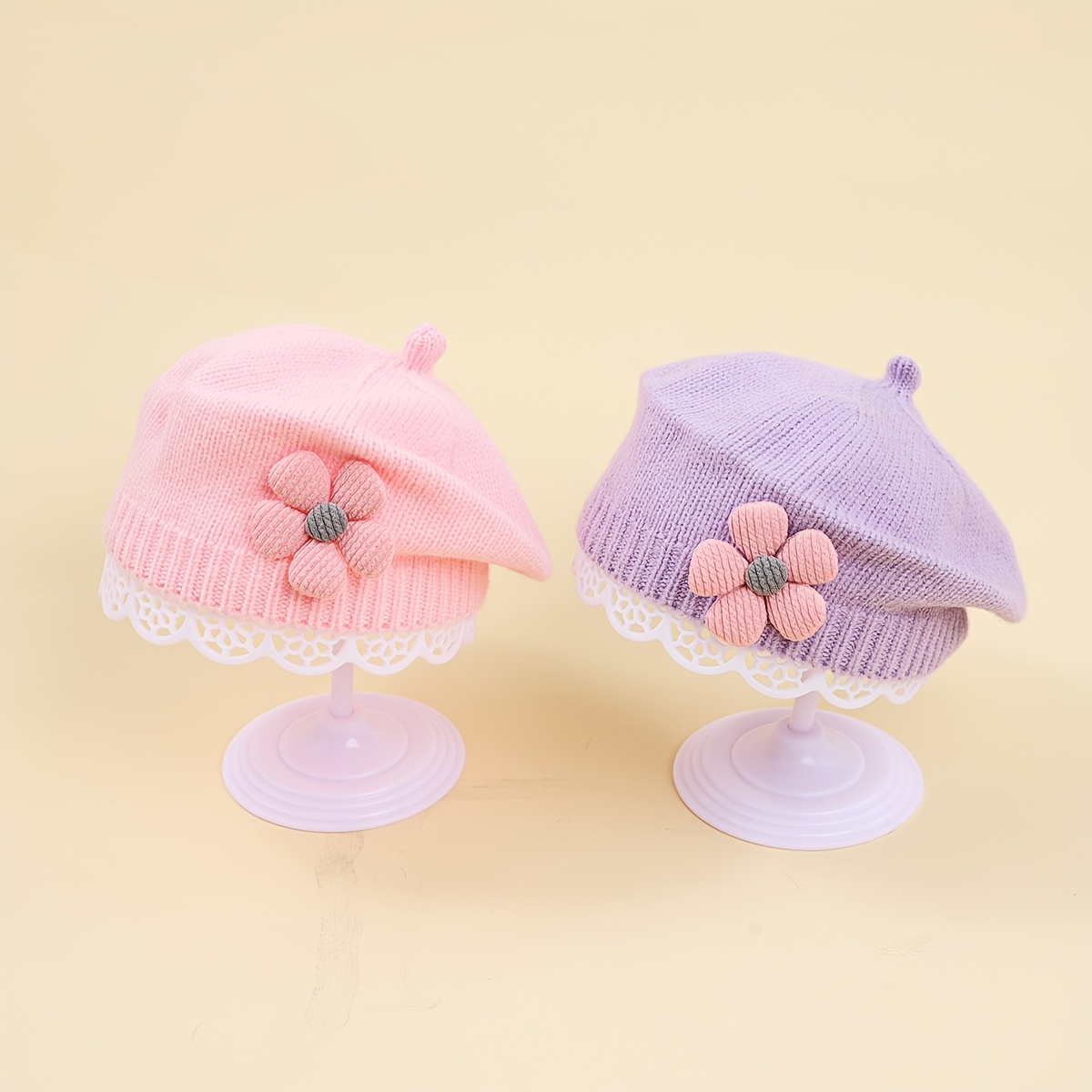 2pcs Baby Hats Autumn Winter Knit Cap Infant Beret Cute Boy Girl Kids Painter Hat