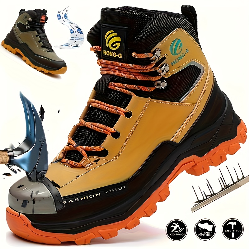 mens durable footwear featuring black and   resistant to   and punctures with steel toe