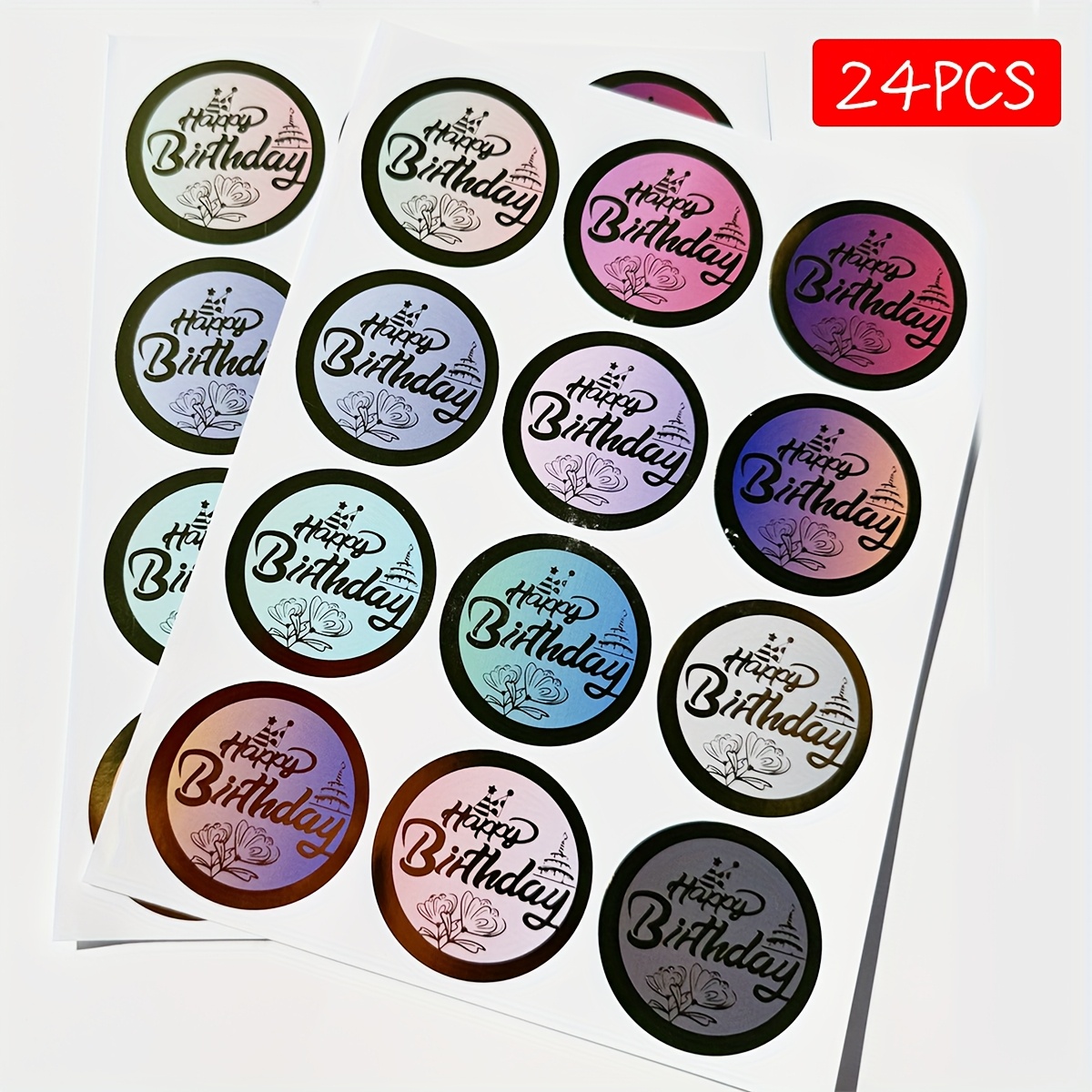 Image of 24/60/120/240pcs Happy Birthday Stickers - Inch Self-adhesive Labels With Elegant Design, Perfect For Gift Wrapping, Party Decorations, Envelopes, Packages & Birthday Cards
