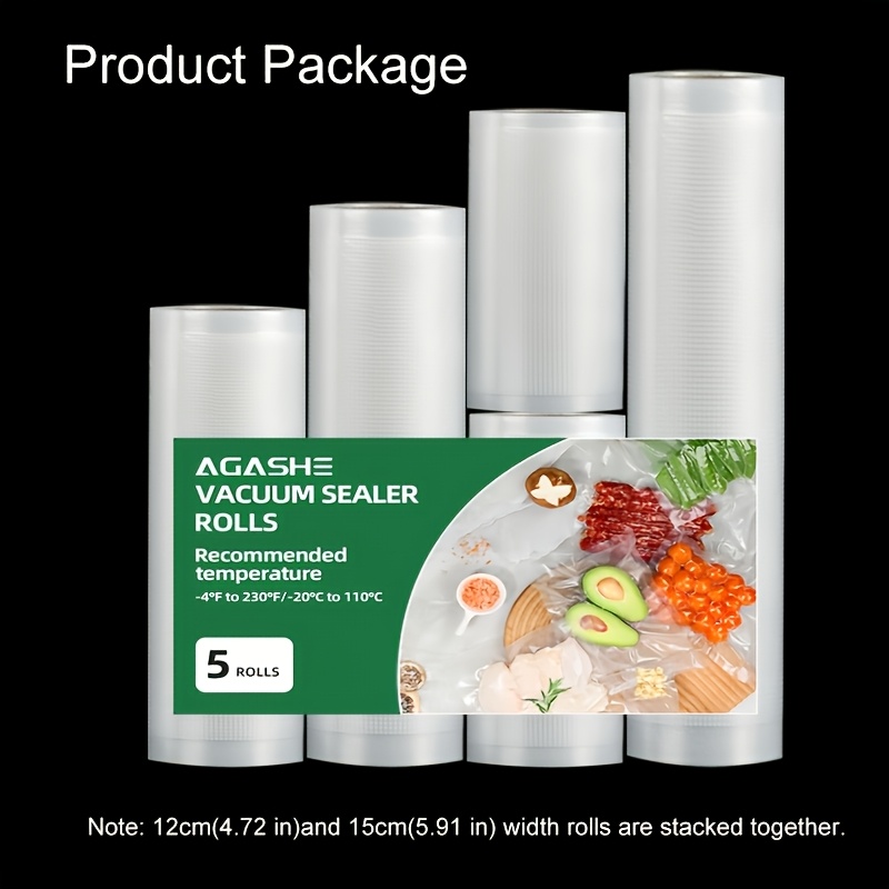 TEMU 5 Rolls Of 299 Cm Food Grade Vacuum Sealer Bags, Assorted Sizes All Food Storage Needs, Puncture Resistant And Leak Proof Design, Bpa Free,
