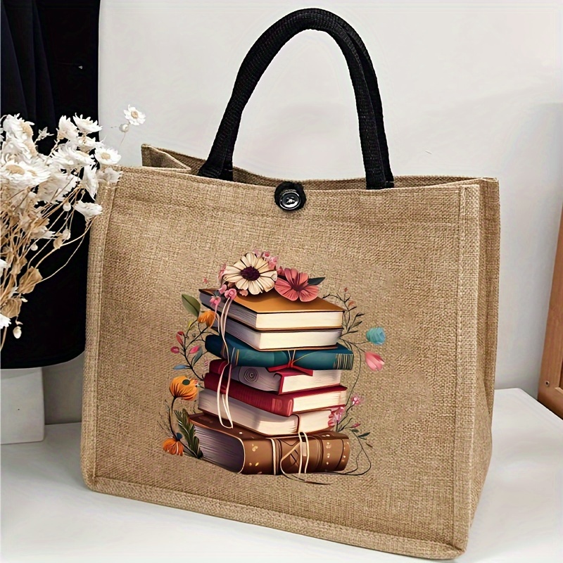 

Chic Cartoon Tote Bag For Women - Khaki Polyester, Snap Closure, Travel & Beach Shopping