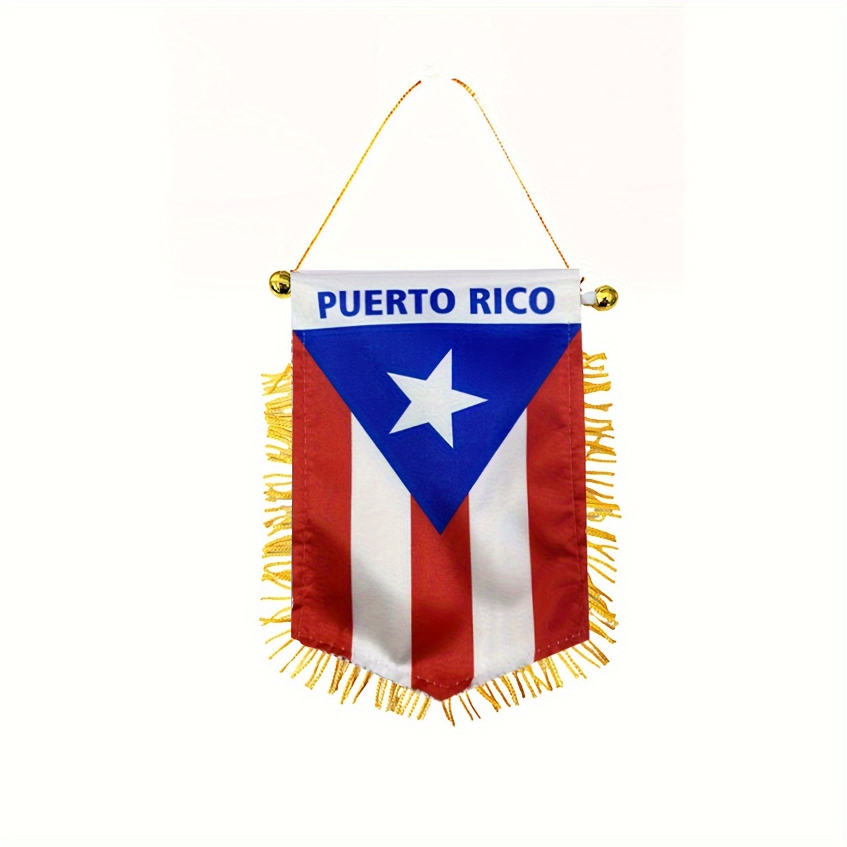 

1pc Polyester Puerto Rico Hanging Flag - Double-sided Fringe Banner For Car Rearview Mirror And Home Decor - Suction Cup Attachment, No Electricity Needed