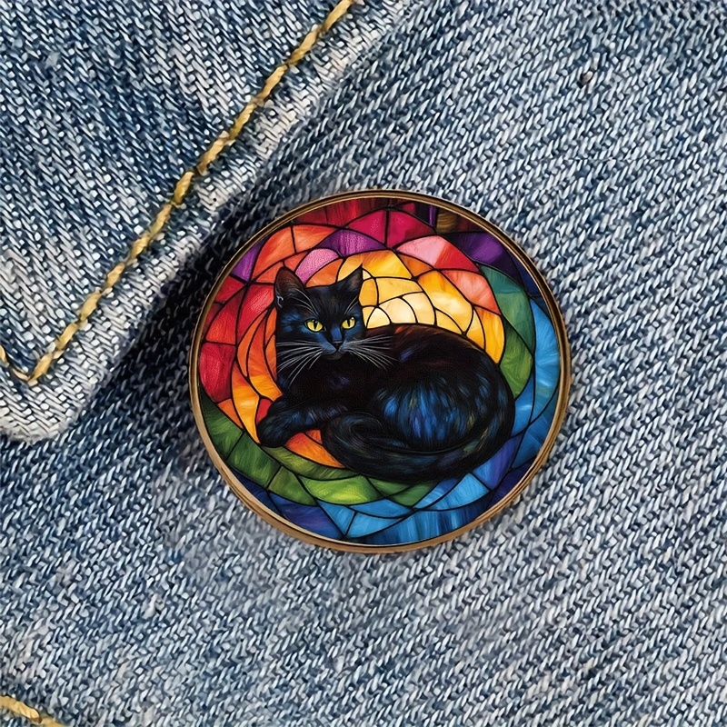 TEMU 1pc Of A Colorful Cat Brooch Made Of Stained Glass And Alloy Resin, Ideal For Decorating Backpacks, Hats, Clothing, Footwear, And Boots