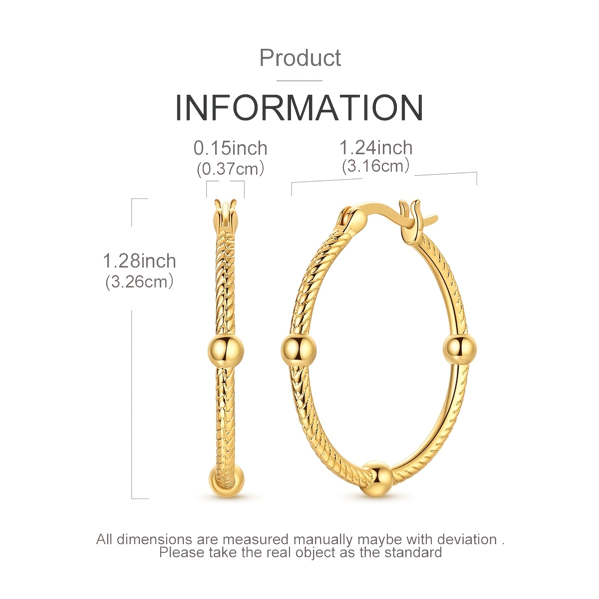 18K Golden Plated Three Ball Snake Bone Texture Earrings