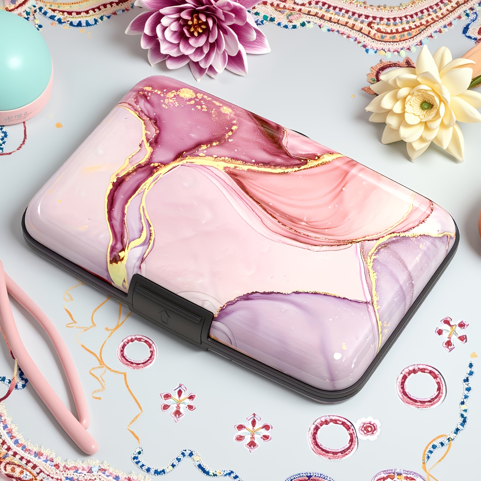 Mini RFID Aluminum Wallet Credit Cards Holder with Mandala Design - Durable Metal Business Card Case for Men & Women, Vibrant Cosmic Pattern, Secure RFID Protection, Compact & Stylish, Travel Wallet | Vintage Style Wallet | Durable Metal Case