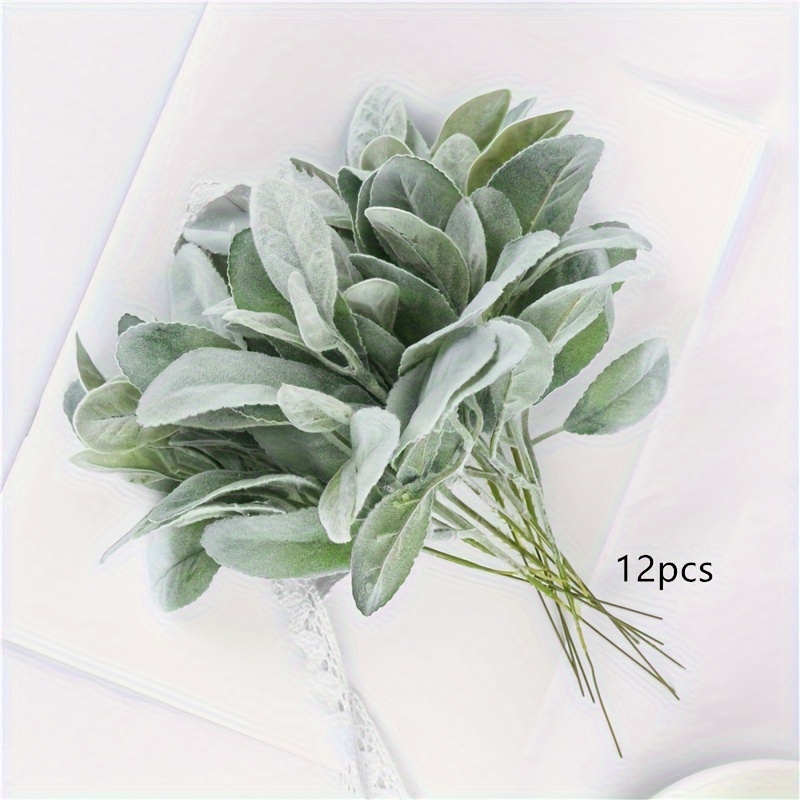 Image of Set Of 12 Outdoor Faux Lamb's Ear Greenery Stems, Perfect For Bulk Arrangements In For Home Decor, Weddings, And Parties