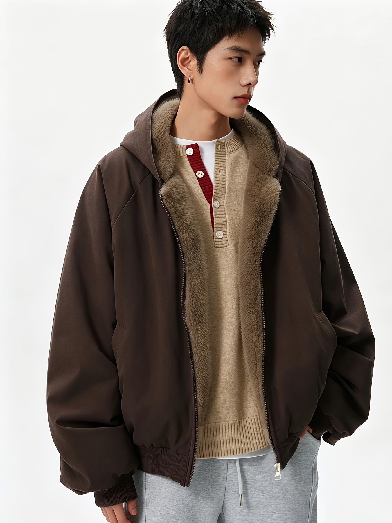 Men's Reversible Zip-Up Hooded Thick Jacket
