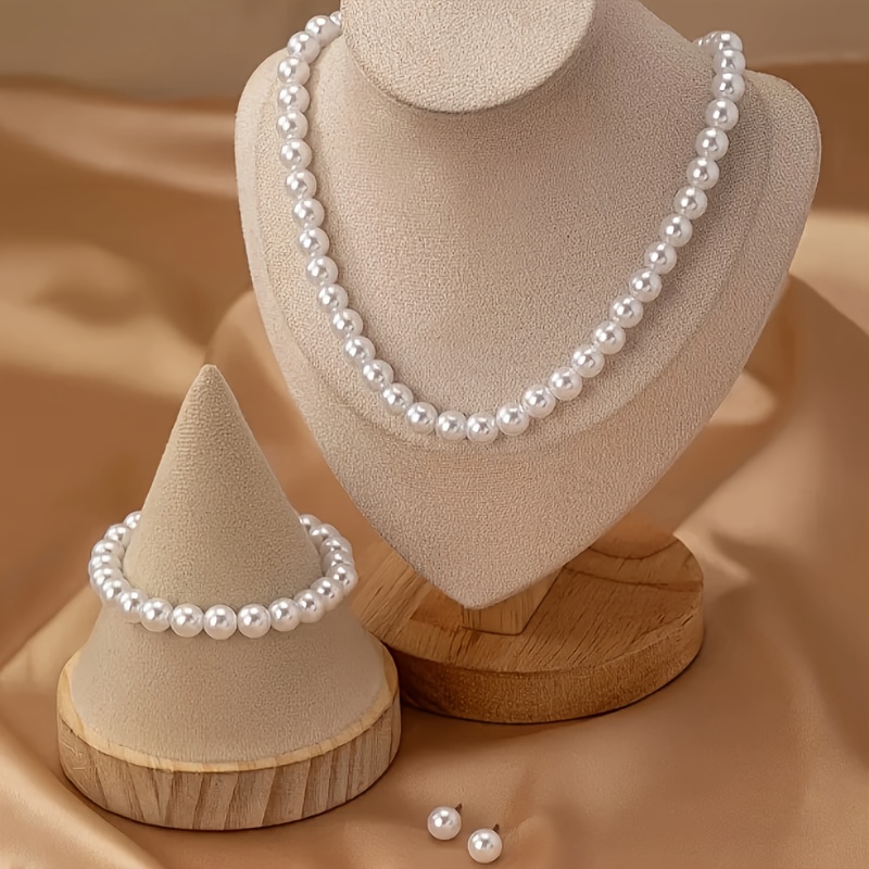 

[wedding ] Luxurious Pearl Jewelry Set - Elegant Acrylic Necklace, Bracelet & Earrings With Uniform Pearls - Ideal For Weddings, Formal Events & , Pearl Necklace