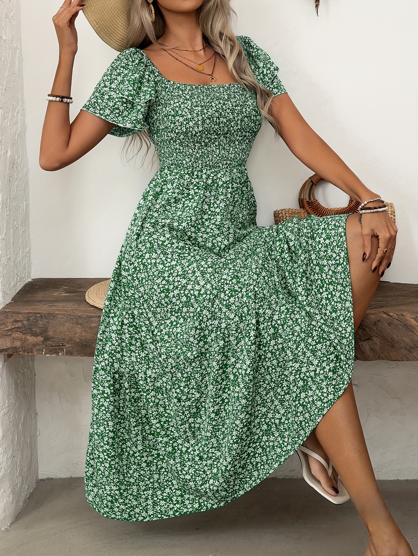 emerald green floral midi dress Emerald Bloom Midi Dress Large