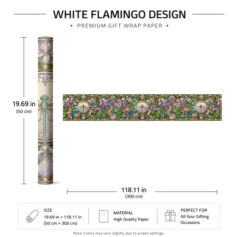 TEMU 1 Rouleau 50x300cm (19.7x118.1in) à Motif Floral Moderne et , Parfait pour , Anniversaires et Fêtes, , Facile à Emballer, Fournitures de Fête