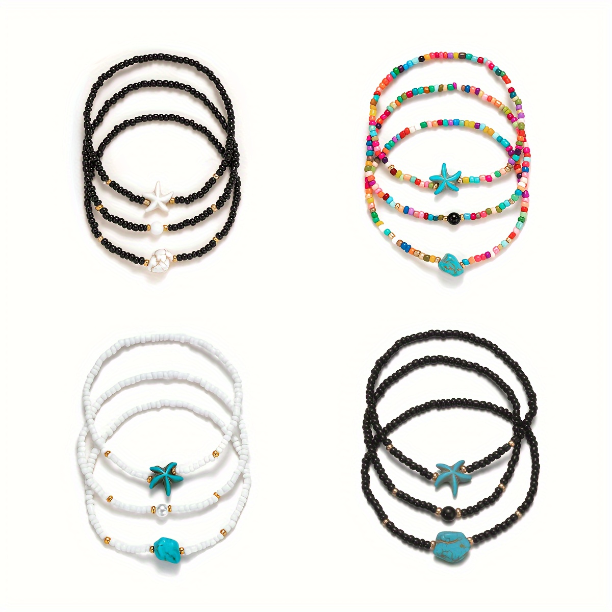 Retro Multi-layered Beach Anklet with Starfish Shell Stone Beads