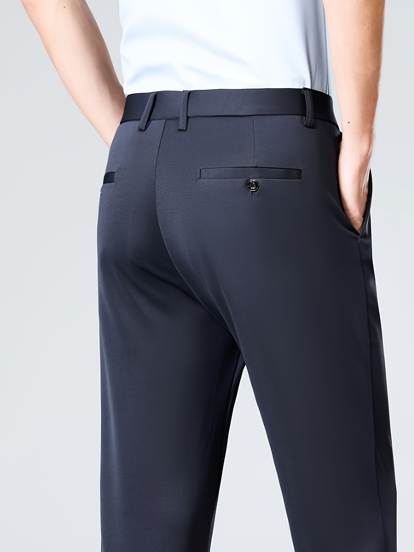 *'S Relaxed Fit Straight Leg Dress Pants Navy Blue, Casual Work Pants  with Button Fly Closure Regular Waistline, Casual Workw