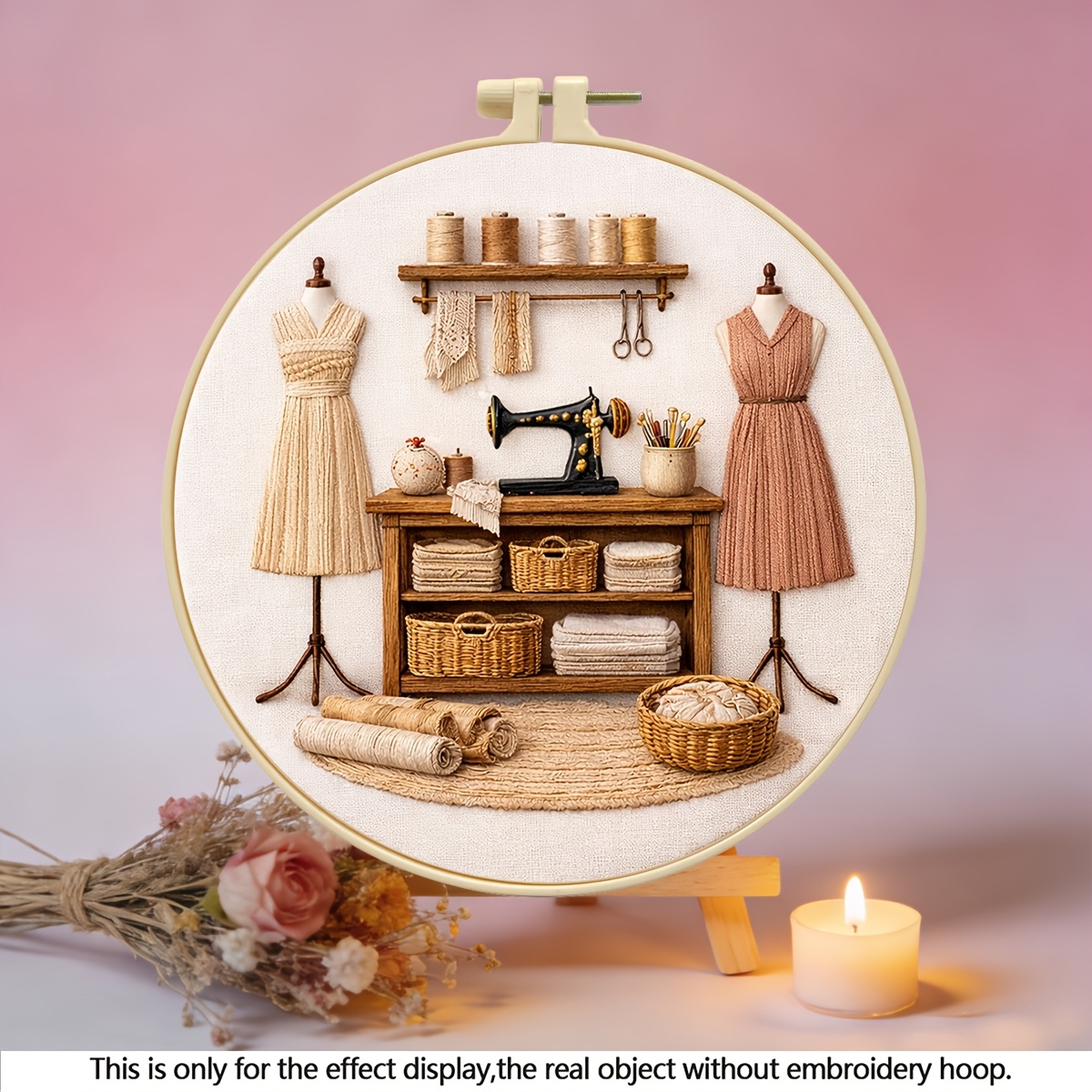 TEMU 1 Set Printed Embroidery Kit With Sewing Machine, Pattern, Includes Needle, Thread, Instructions, And Materials. Suitable For Beginners, Diy