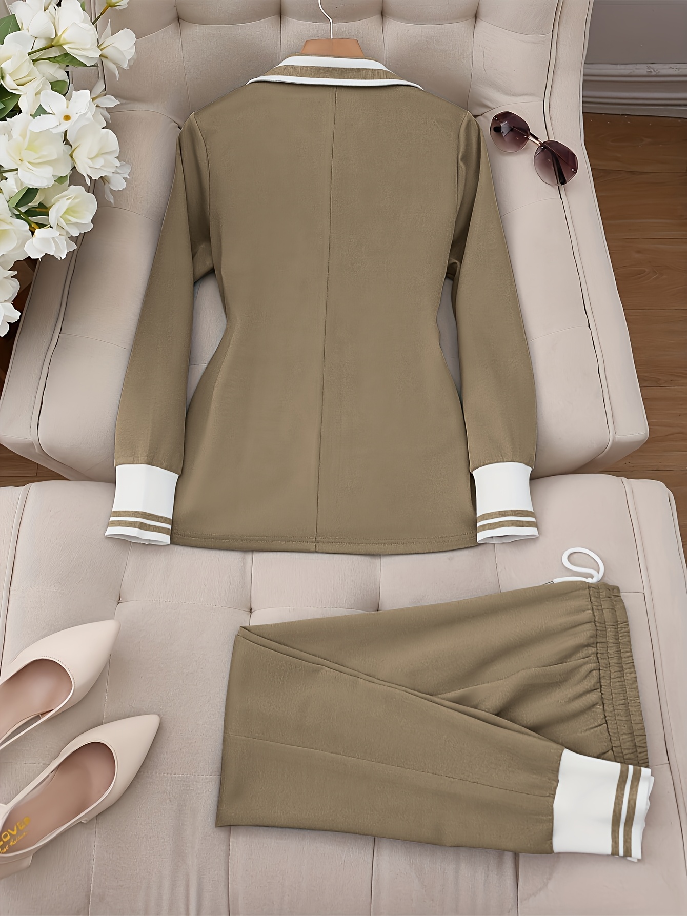 Targeted Development 2024 Fashionable and Elegant Solid Color Casual Street Striped Suit and Pants Set