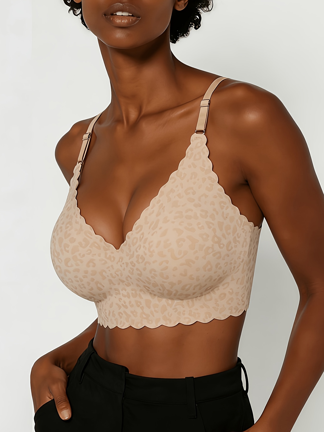2pcs Women's Seamless Wire-Free Bra Set, Elegant Leopard Print