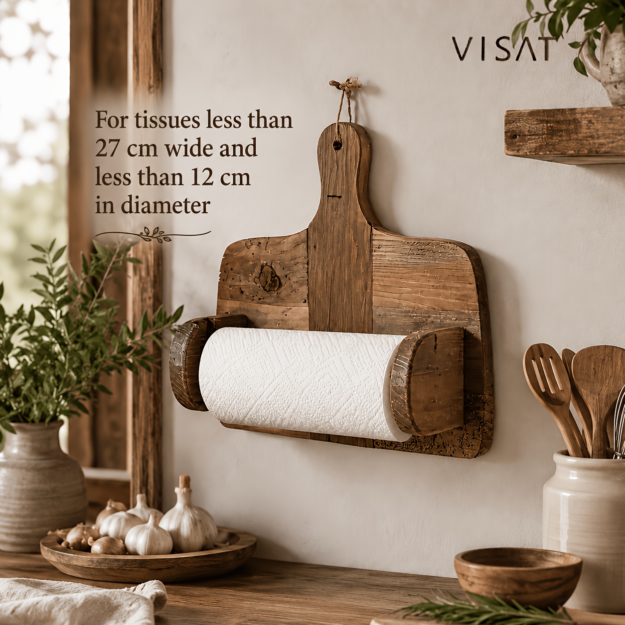 Image of Vintage Wooden Tissue Holder With Storage Shelf, Solid Wood Kitchen Roll Holder And Bathroom Storage Rack, Suitable For Tissue Paper, Toilet Paper, Spices, Towels, Soap, Plants, And Daily Essentials