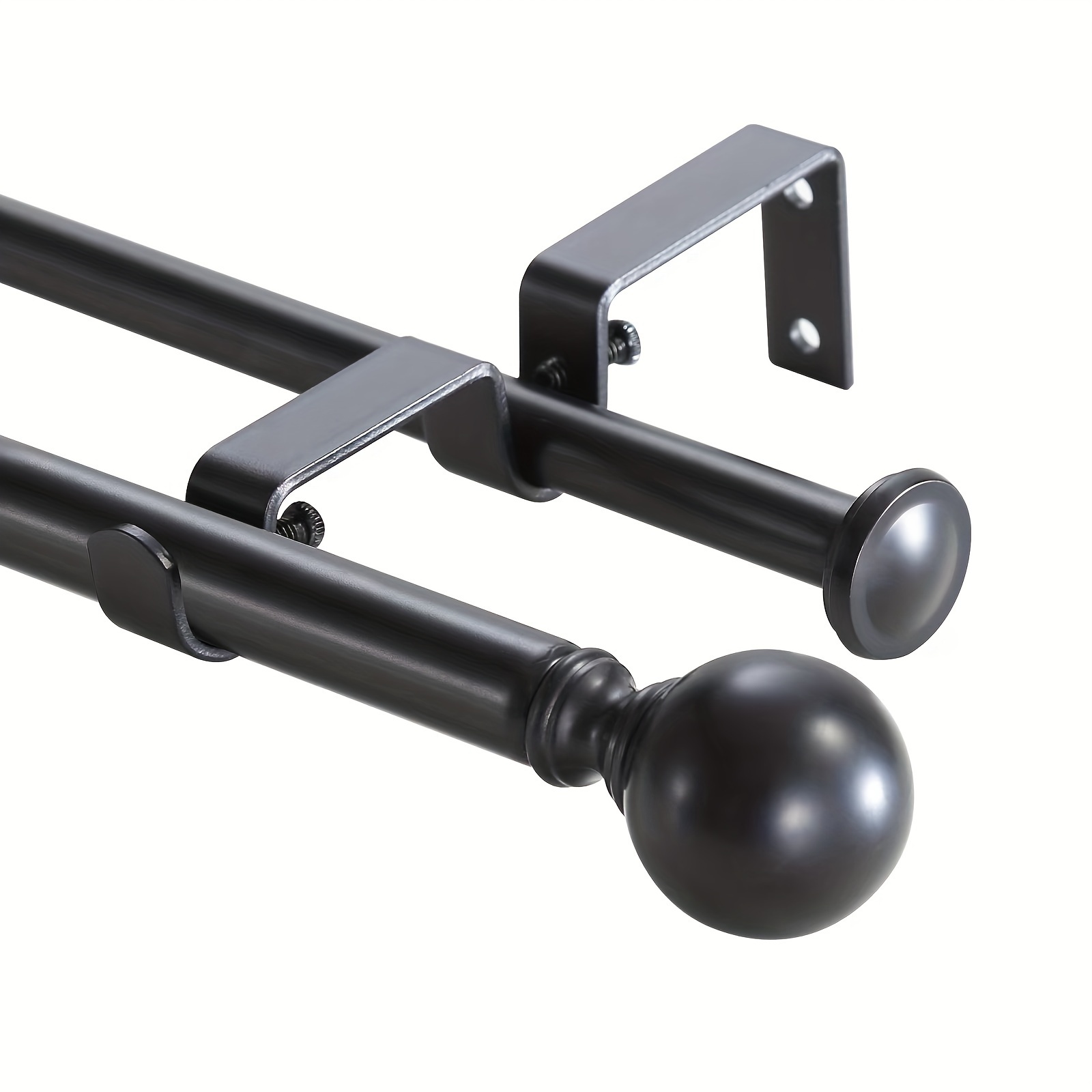 TEMU Telescoping Double Curtain Rods With Round Finials, Curtain Rods For Windows 5/8 Inches Front And 1/2 Inches Back Double Window
