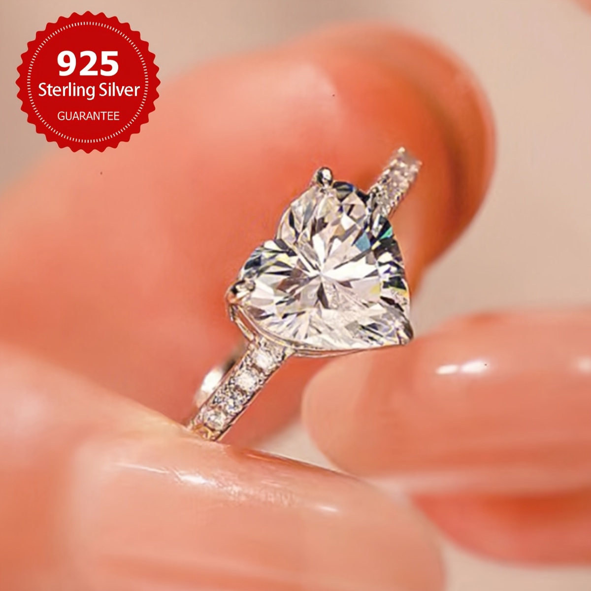 Heart Shape Engagement Ring 925 Sterling Silver CZ Platinum Plated Romantic Gift