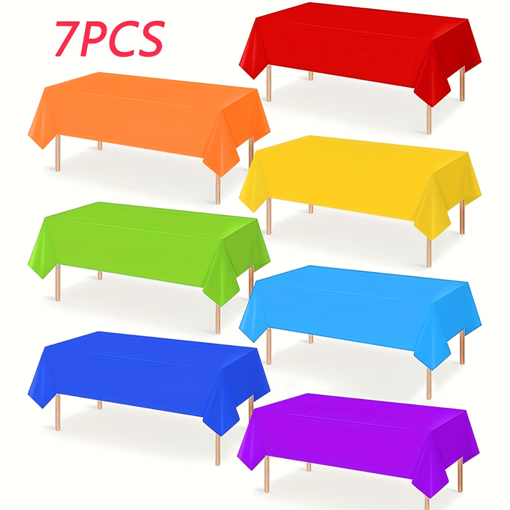 TEMU Uigf-7pcs For Rainbow Multicolor Disposable Plastic Tablecloth, 137.16 X 274.32 Cm Colorful Rectangular Tablecloth, Suitable For Rainbow-themed