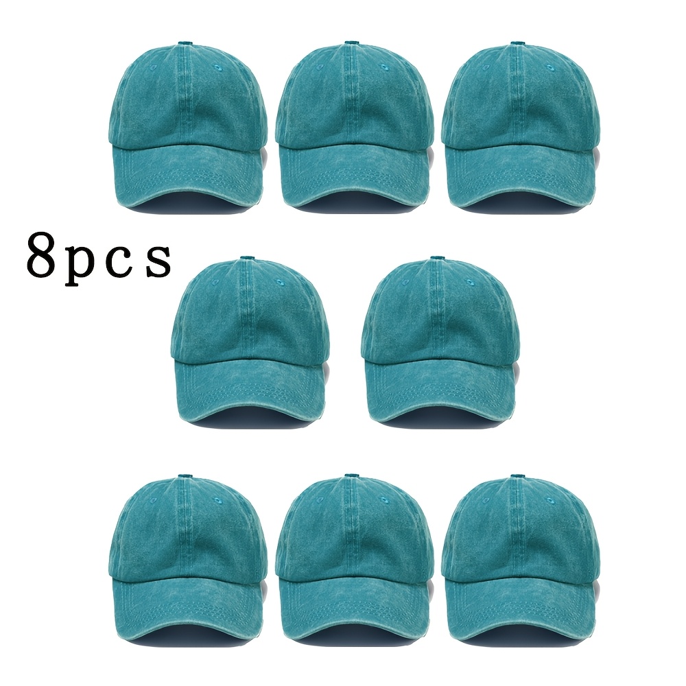 8pcs Retro Washed Baseball Cap Set, Adjustable Sun Hats