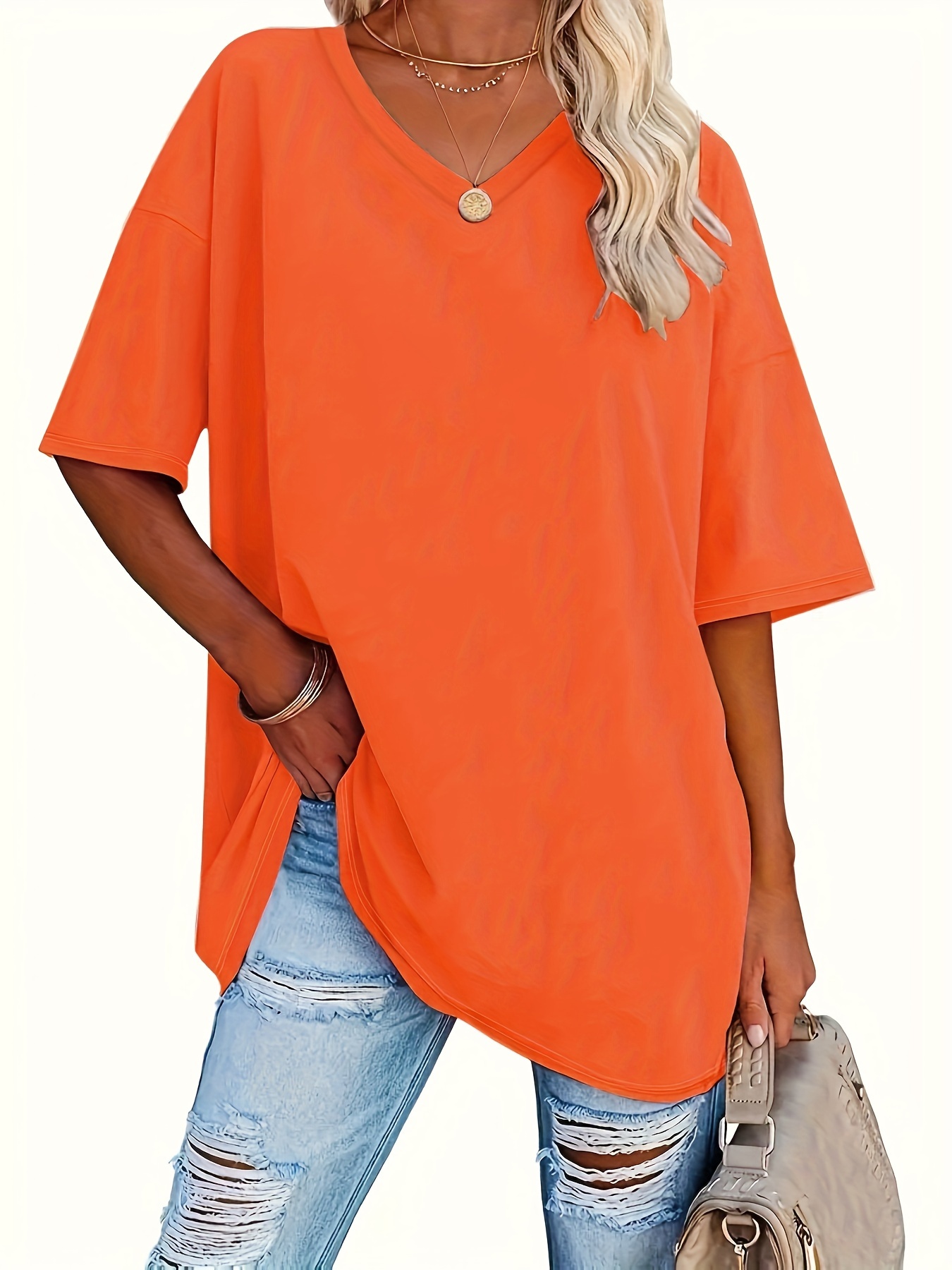 plus size plus size oversized v neck casual loose tee