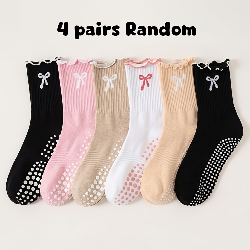 TEMU 4 de Calcetines de Pilates para Mujer con Agarre | Calcetines Antideslizantes para Yoga y Entrenamiento | Calcetines de Talón con Volantes para