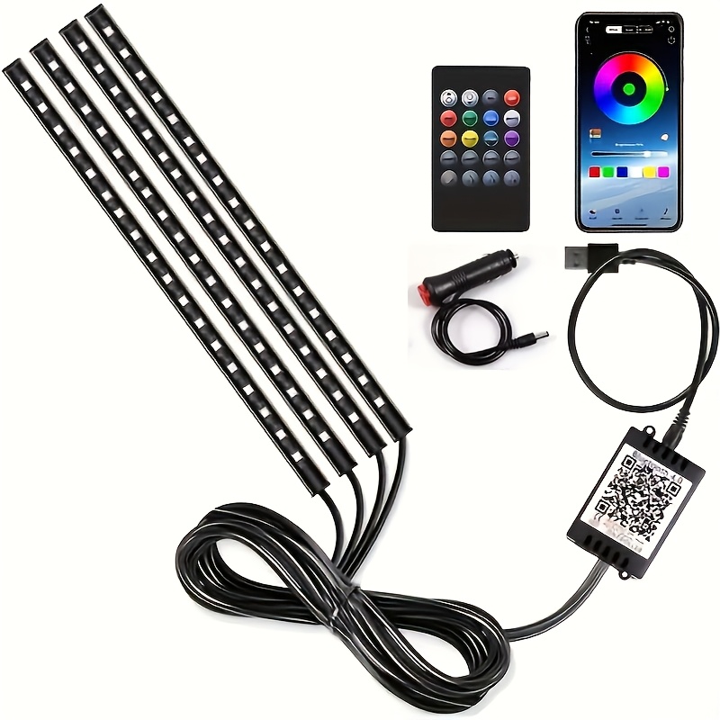 TEMU Gy Usb-powered 4pcs Led Car Interior Lighting Kit - Colorful Lights With Music Sync For Ambiance, Without Battery