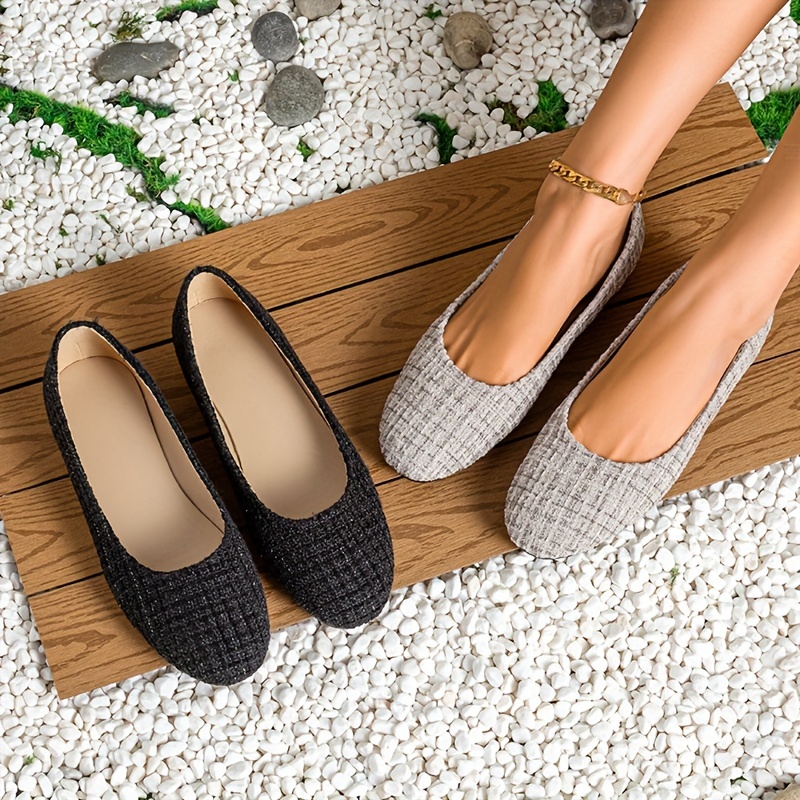 scarpe basse da donna in tweed, ballerine da lavoro con a punta
