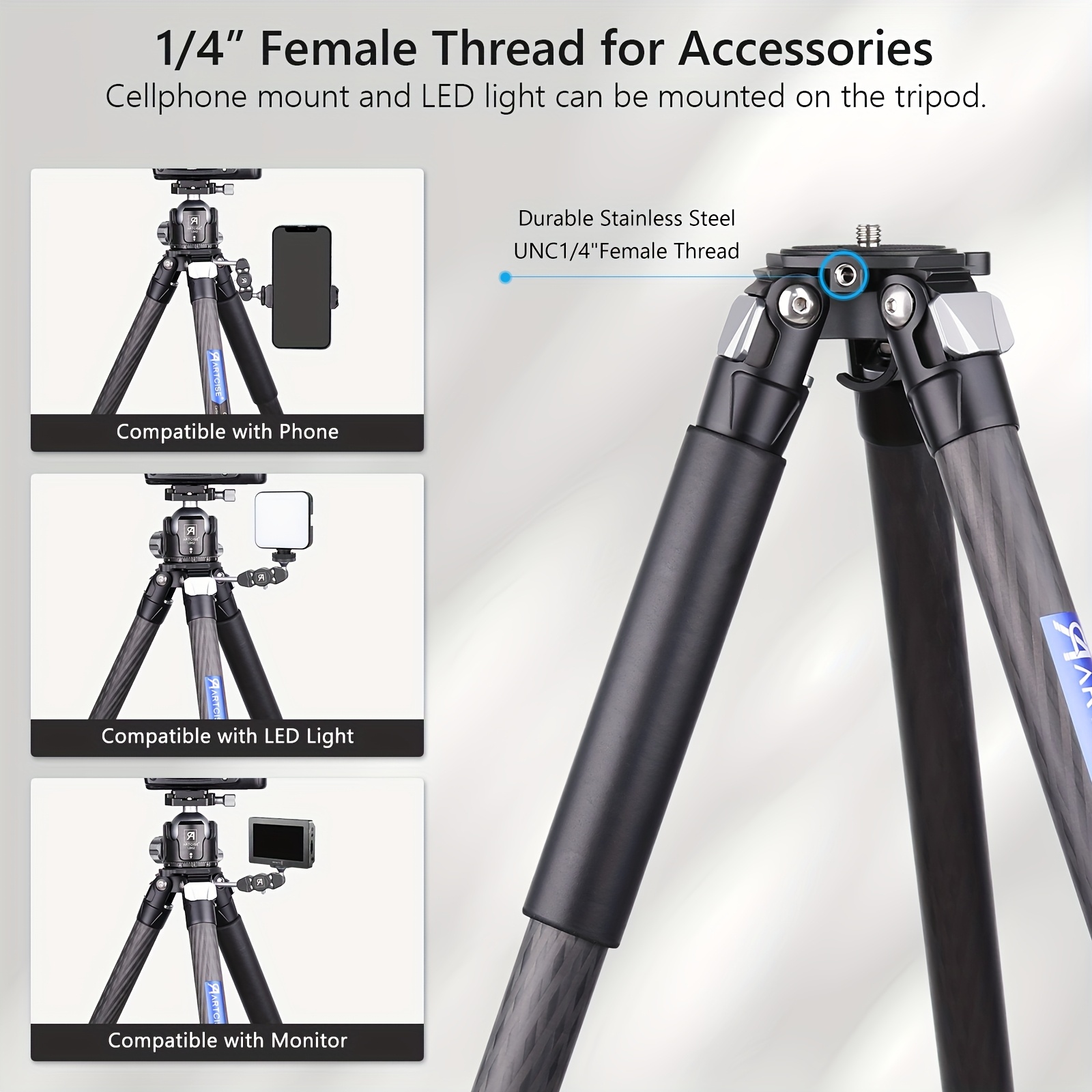 Image of Carbon Fiber Tripod With Stone Bag, Lightweight And Thick Leg Tube, Strong Stability, Convenient For Carrying And , Load Of 26