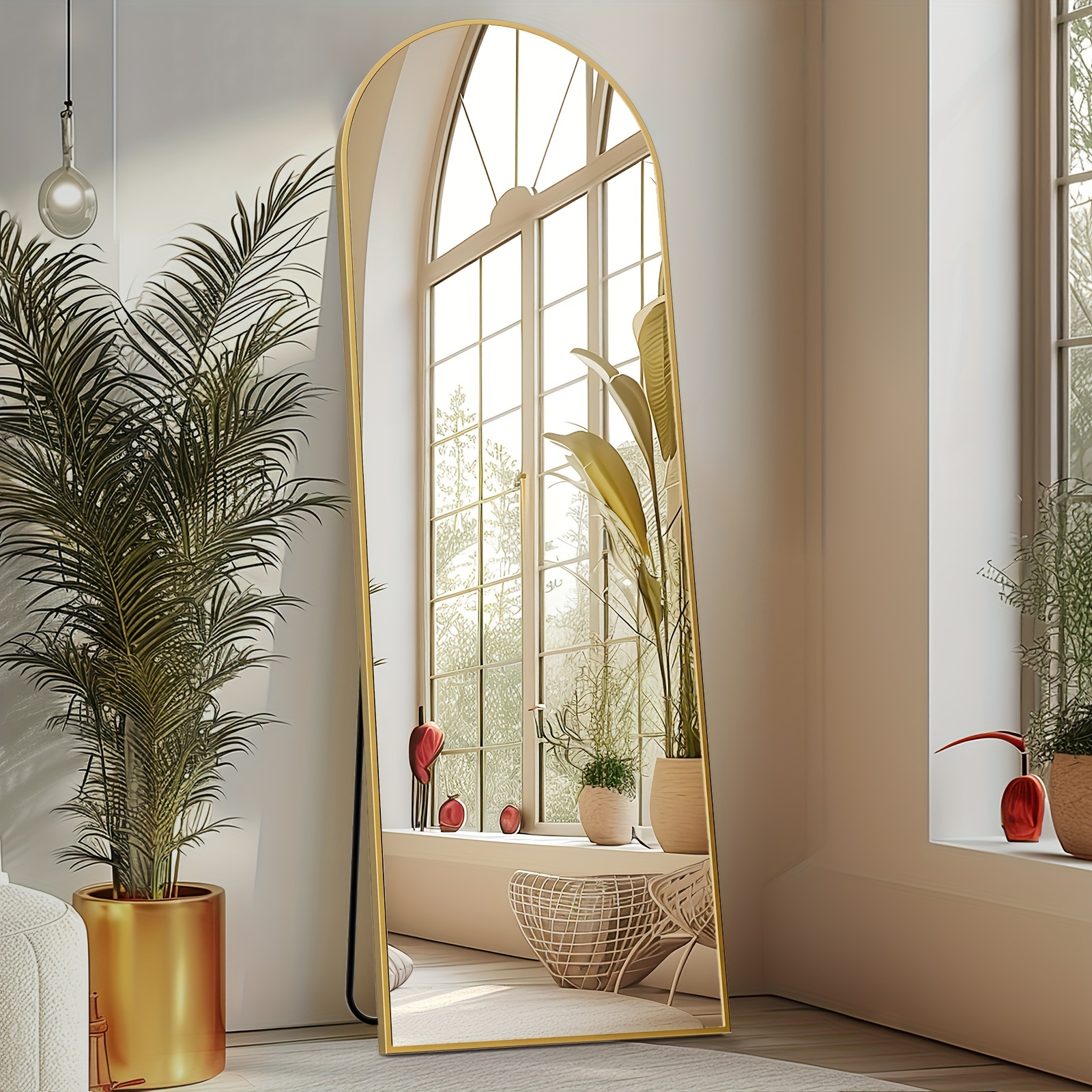 

Mirror Full Length, Body Wall Mirrors With Shatter-proof Glass, Floor Standing, Hanging Or Leaning, Large Tall Arch Mirror With Stand Aluminum Alloy Frame For Bedroom Cloakroom