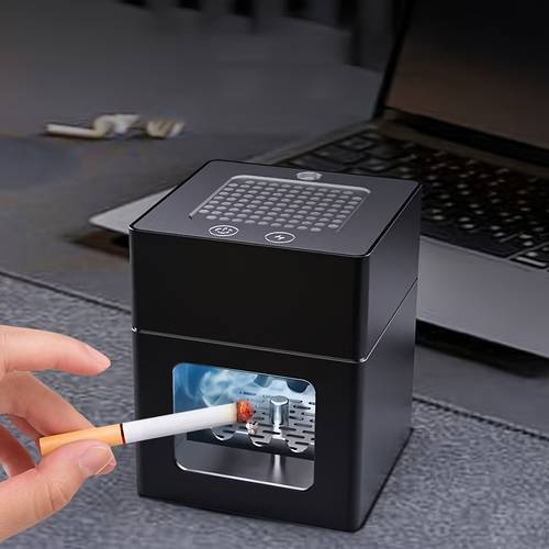 1pc electronic ashtray small desktop cigarette lighter aluminum alloy shell usb charging hepa filter that can reduce smoke suitable for home and for to relatives and