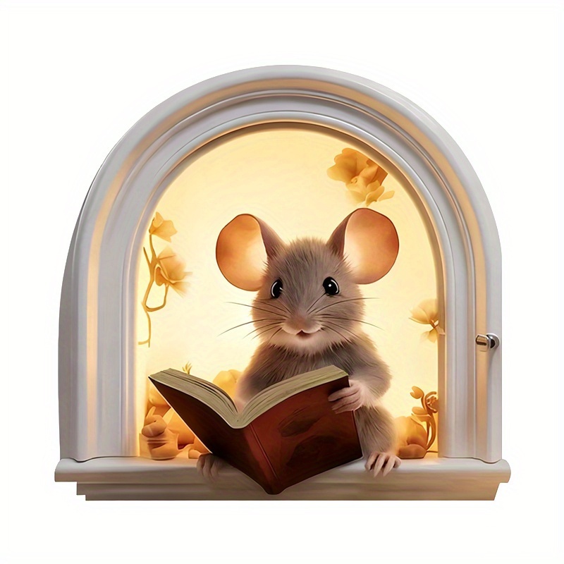 Cute Cartoon Mouse Reading Wall Sticker for Home Decoration