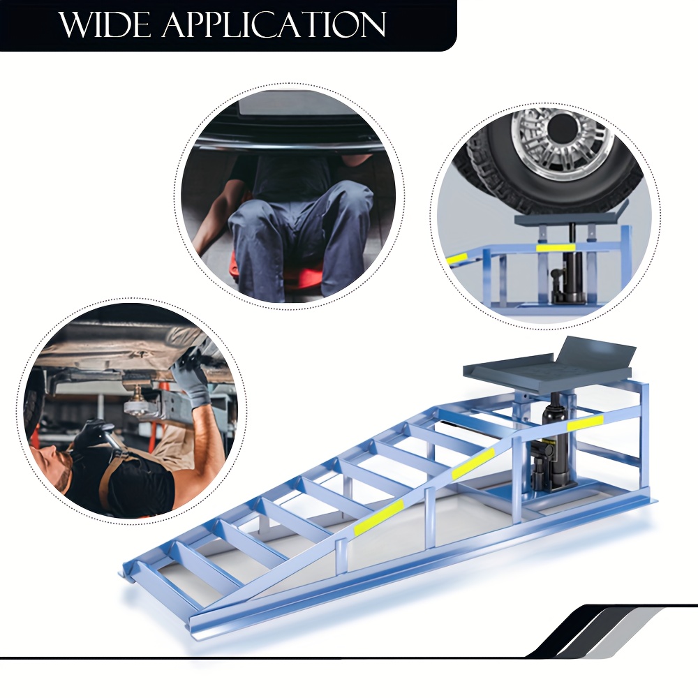 TEMU 2pcs Set Of Heavy-duty Car Ramps, 5t Hydraulic Car Ramps, Garage Car Lift Hydraulic Ramps With Reflective Stickers, Suitable For Car Ramps In