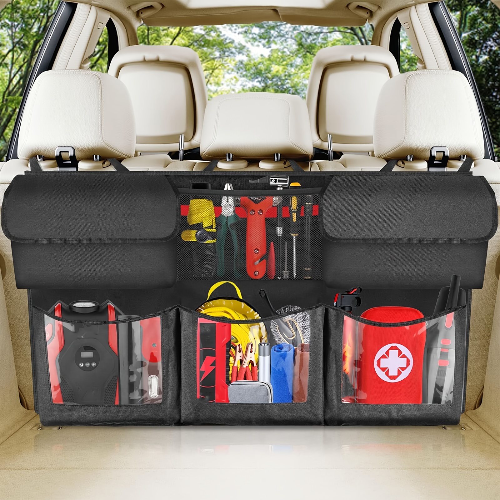 

Oversized Trunk Organizer For Car, Hanging Car Organizer With 6 Large Pockets 3 Adjustable Straps, Collapsible Trunk Organizer For Suv 43.3x19inch