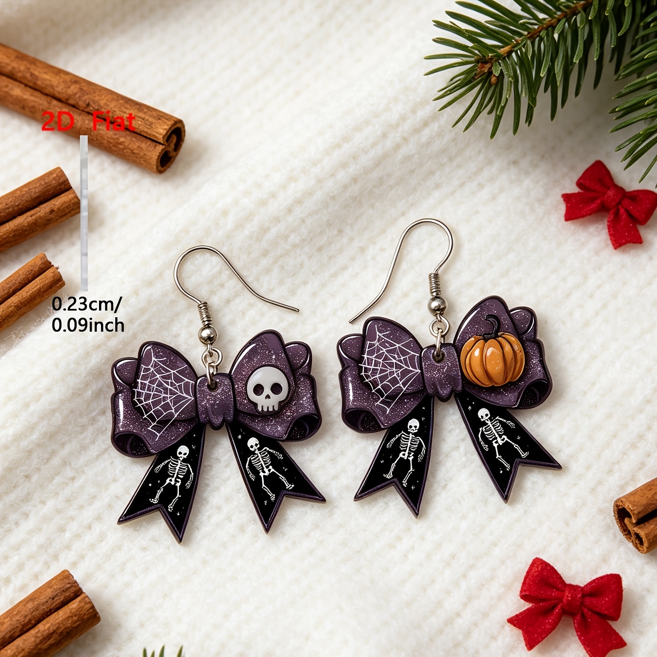 Halloween Bow Pattern Teardrop Earrings, Gothic Style