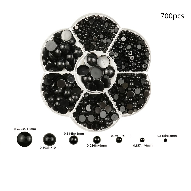TEMU 700pcs/Boîte Yeux Ronds en Plastique Noir, 7 Tailles Yeux Plat, Yeux de Poupée Artisanale pour Animaux en Peluche Crochet Ours en Peluche