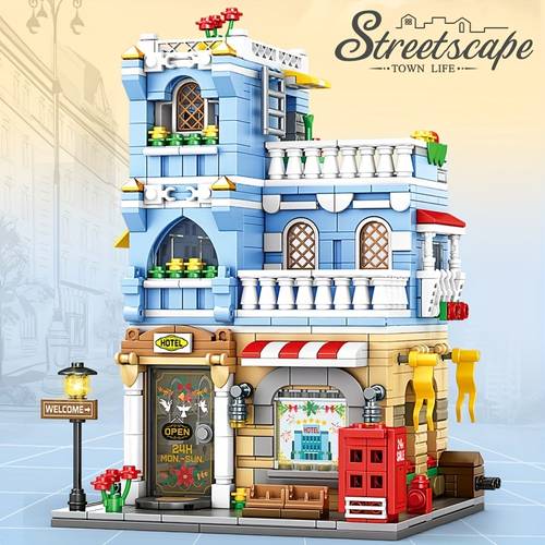 item picture coffee shop supermarket burger restaurant hotel building abs construction compatible suitable for for girls creative diy assembly toy educational christmas for children 6 years