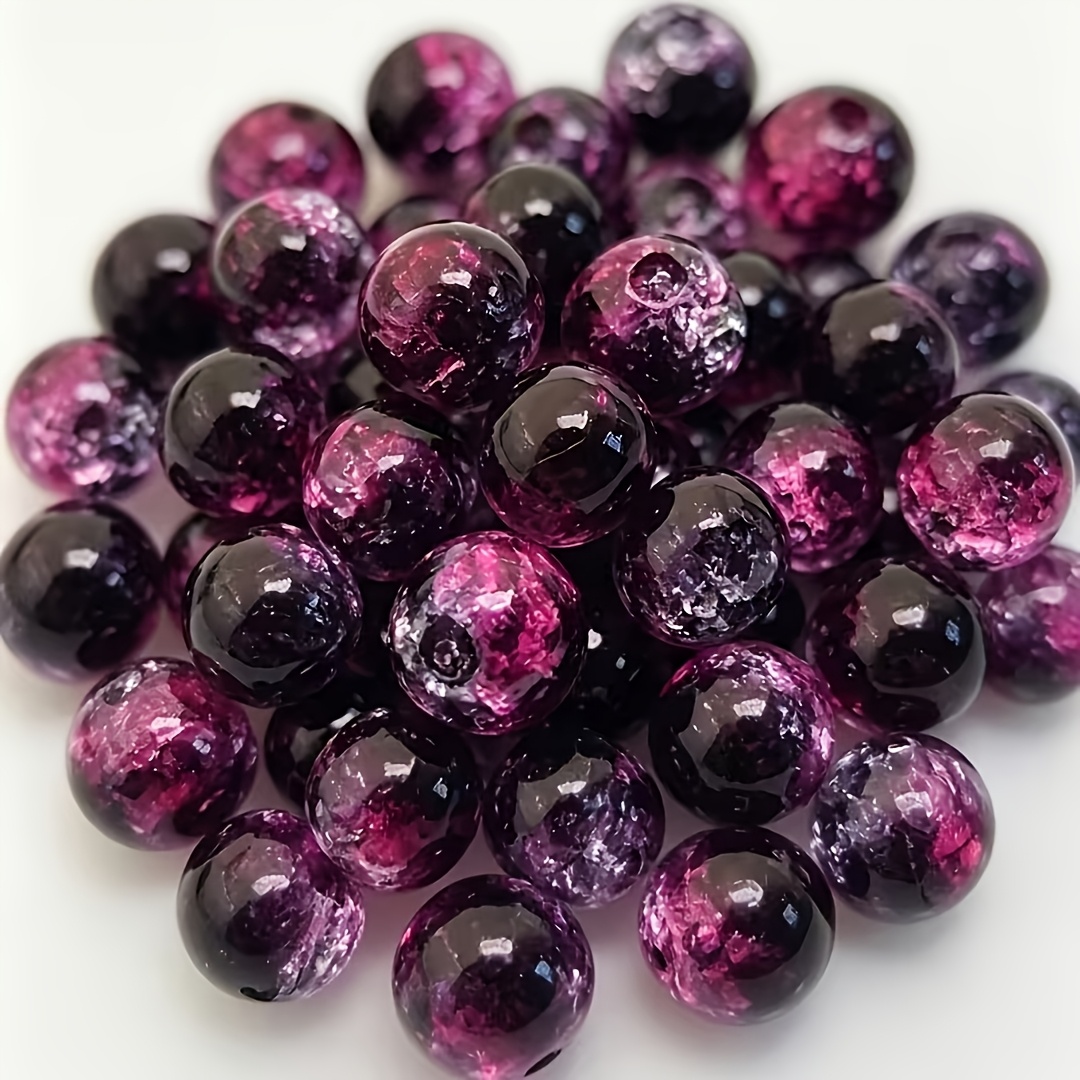 TEMU 105/205pcs 8mm High-quality Black Rose Red Crackle Beads, Gradient Snowflake Glass Beads. Suitable For Holiday Decorations, Fashion Accessories,