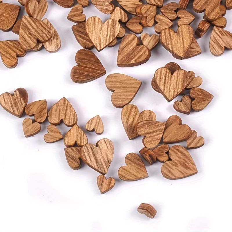 

100pcs Assorted Sizes Wooden Heart Shapes, Rustic Diy Scrapbooking Crafts, Wedding Party Decor, Unpainted Wooden Art Supplies, Khaki Brown