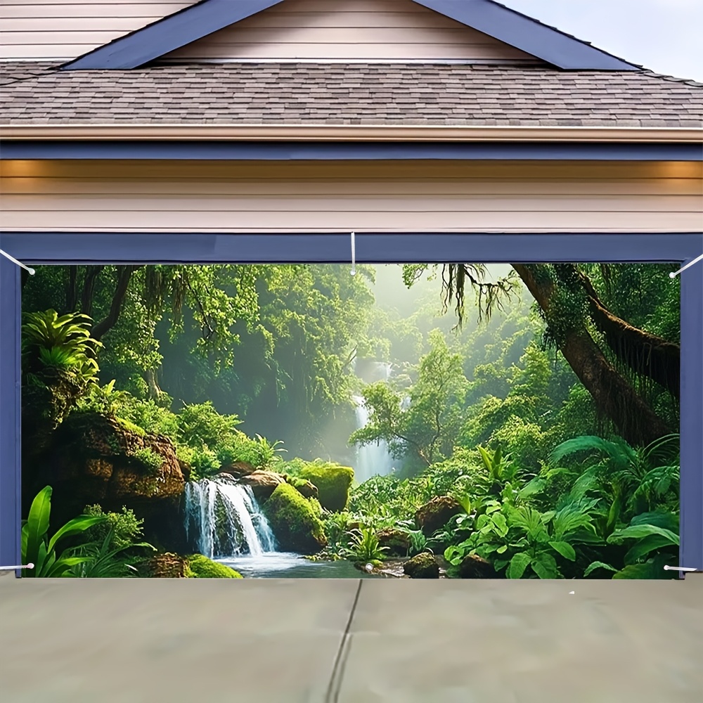 TEMU 1pc Vibrant Forest Garage Door Banner - Durable 2d Flat Printing, No Power Needed, Weddings, Parties & Outdoor Celebrations, Polyester Material,
