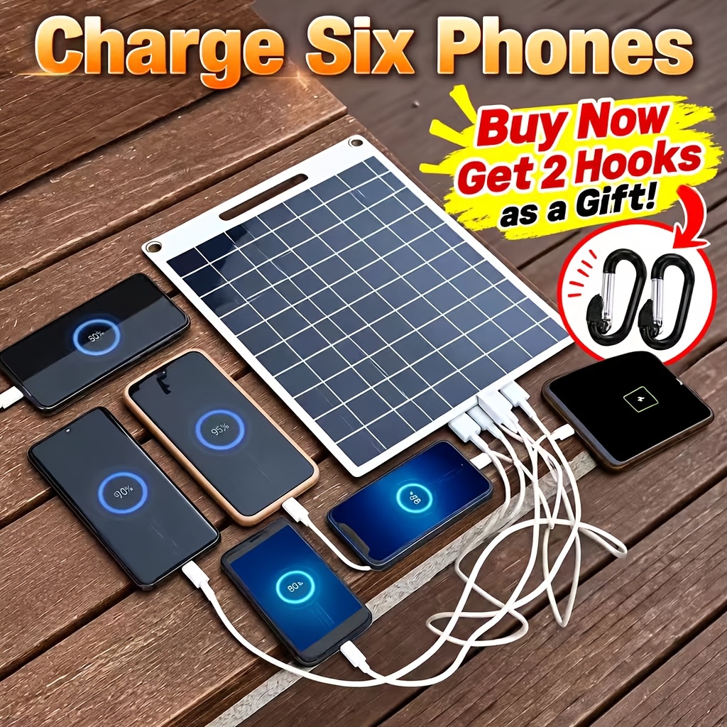 TEMU 2026 New Model 5v 10w 5w Portable Solar Panel Charging Kit - Includes Usb Cable, , And 4 Suction Cups. An Ideal Outdoor Travel Emergency For