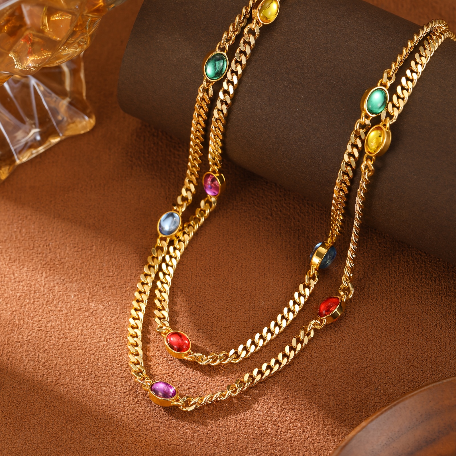 Women's Colorful Resin Rhinestone Layered Chain Necklace