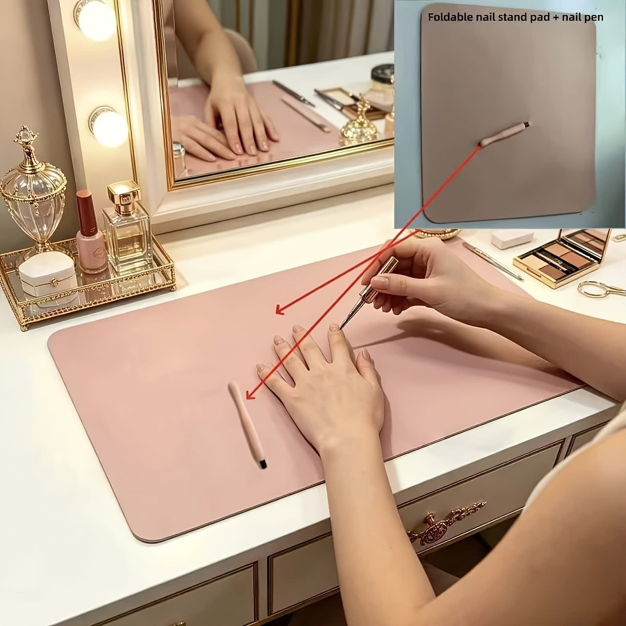 TEMU 2 pezzi (Pieghevole professionale per tappetino da tavolo per unghie penna per nail art) - Superficie impermeabile e resistente alle macchie,
